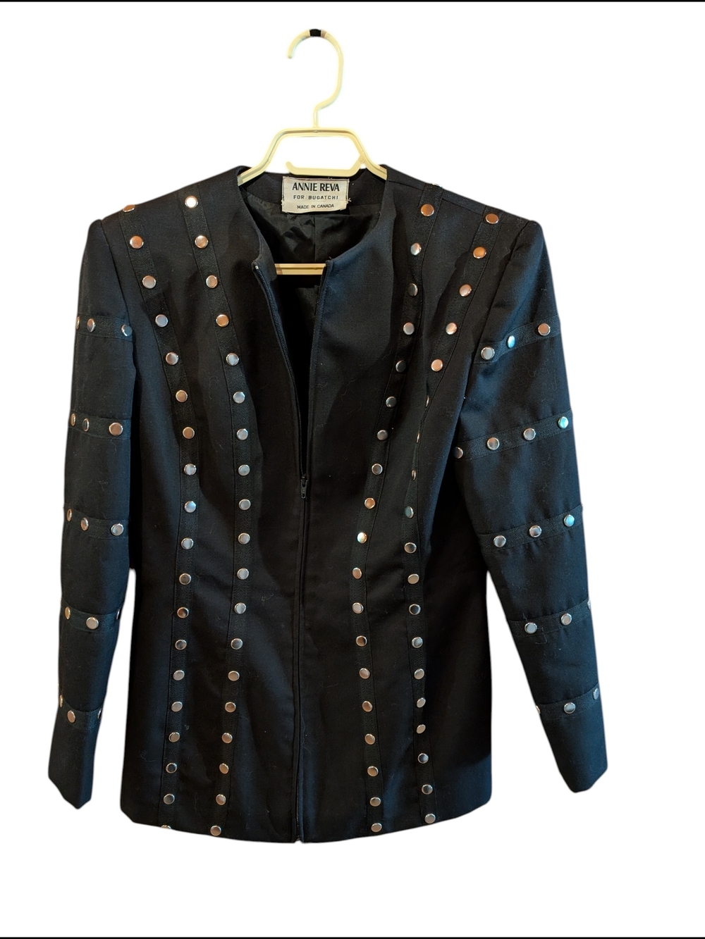 Bugatchi Black Zip-Front Blazer with Metallic Studs